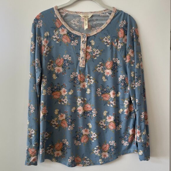 Matilda Jane Floral Thermal Top with Buttons, Blue and Pink Roses, Small, 32637P - Picture 1 of 7